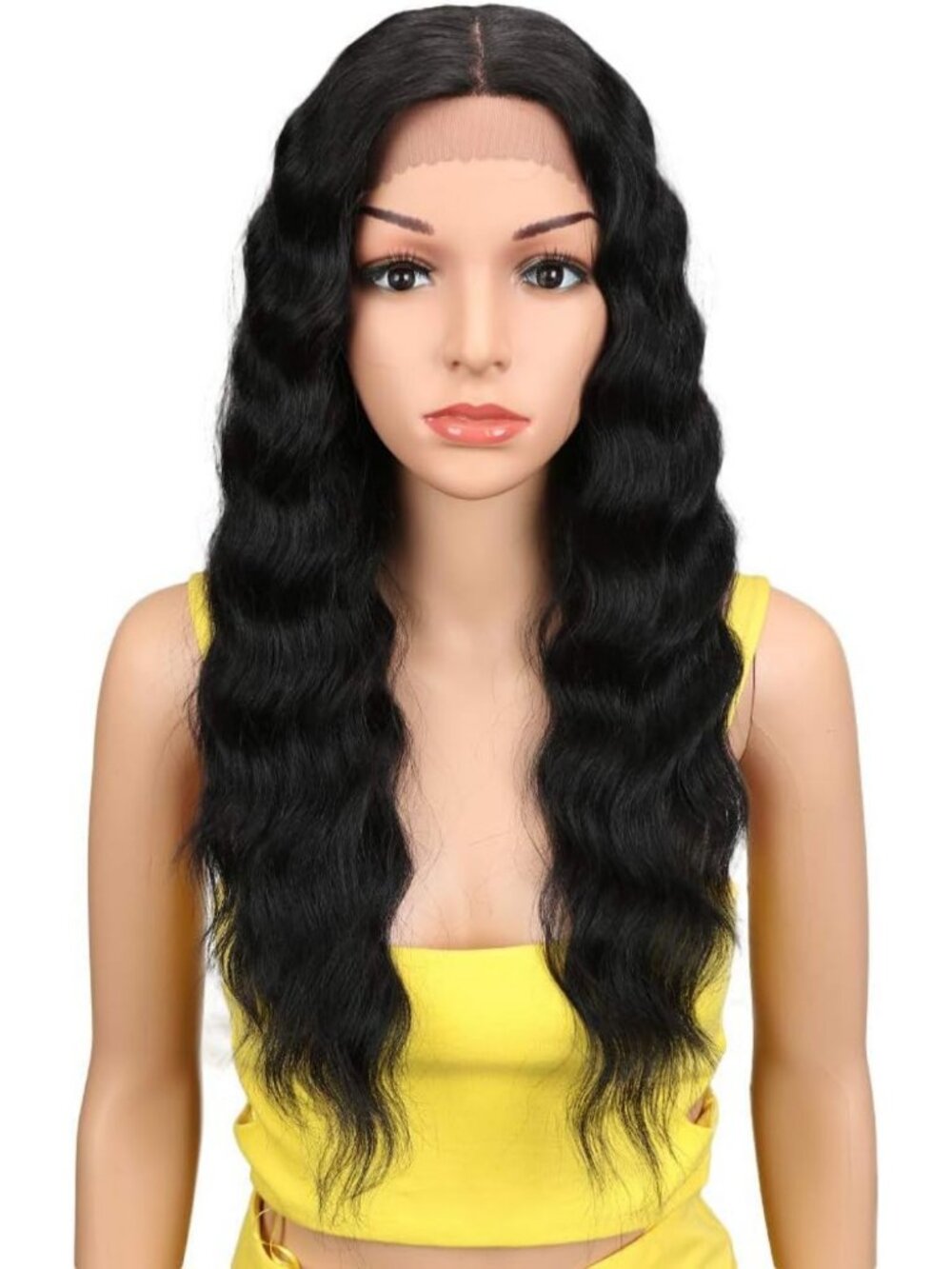 24" Long Wavy Lace Front Wig - Heat Resistant Synthetic Hair for Women, 130%